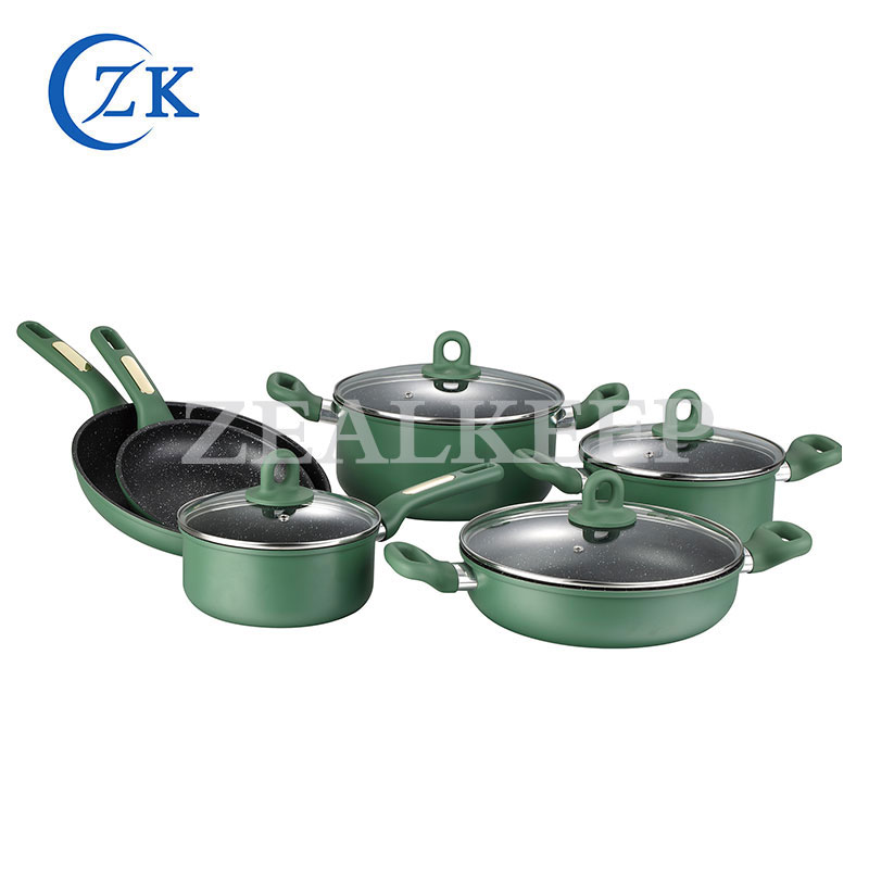 Rubber Handle Rolled Edge Aluminum Nonstick Cookware Set